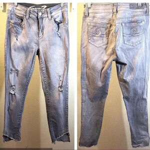 Seven7 Jeans Gray Distressed Ankle Skinny Jeans Asymmetrical Hem Size 10